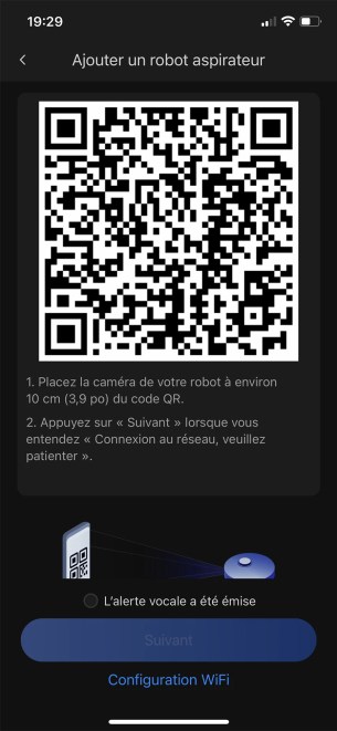 L’app génère un QR Code pour sécuriser la mise en relation entre le robot, le réseau et l’app   // Source : Yazid Amer - Frandroid