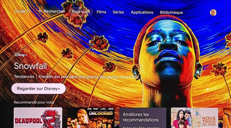 Le menu d'accueil de Google TV.