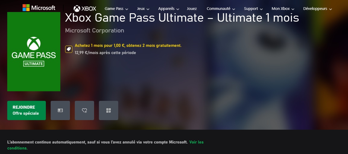 xbox game pass ultimate 1 mois + 2 mois