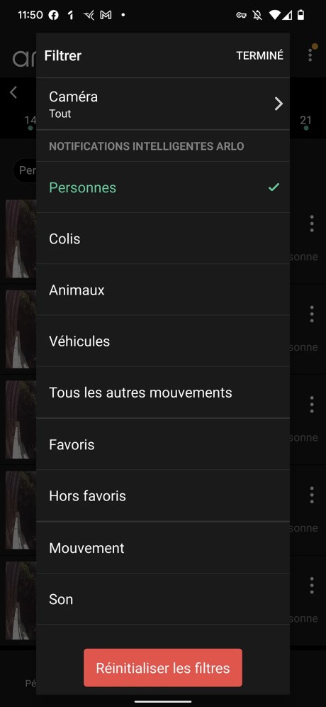 Le système de filtrage est complet et efficace, pour peu que vous ayez souscrit à l’abonnement Arlo // Source : Yazid Amer - FRANDROID