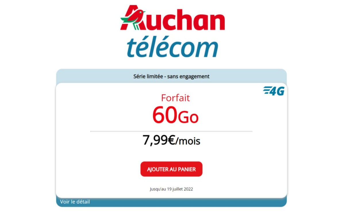 Auchan télécom forfait 60 GO Juillet 2022