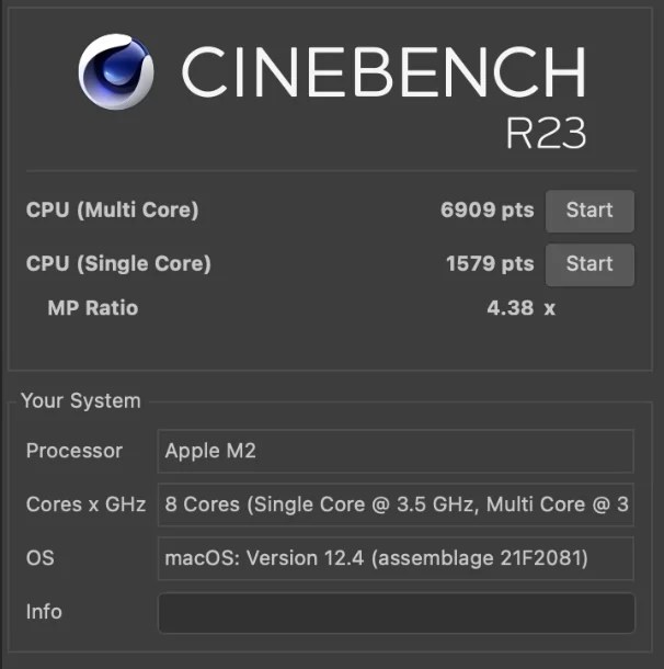 MacBook Air M2 Cinebench R23 resultats benchmark 1