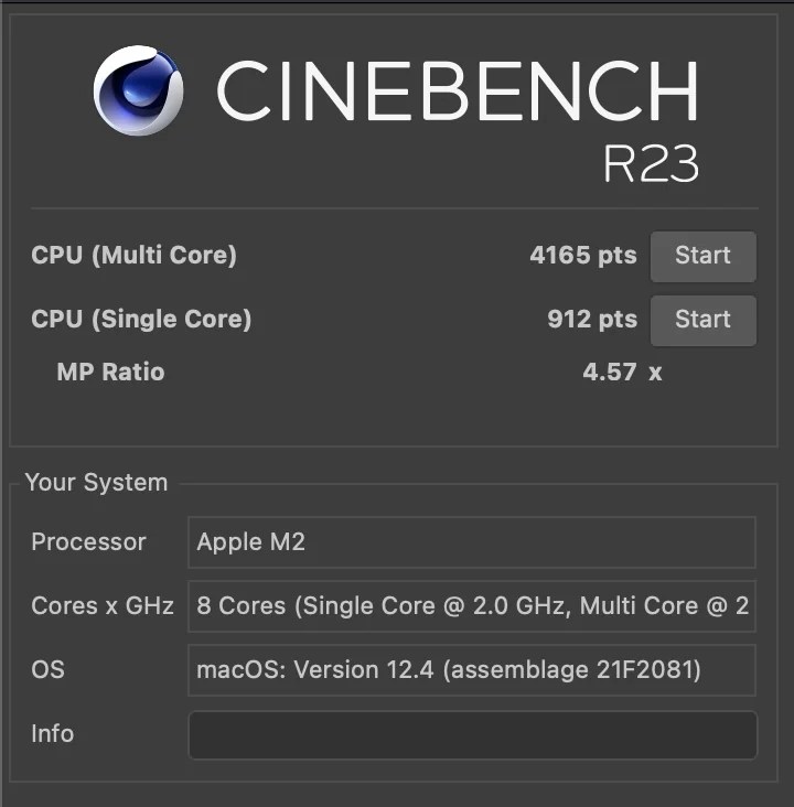 MacBook Air M2 Cinebench R23 resultats benchmark 2