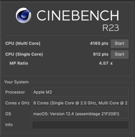 MacBook Air M2 Cinebench R23 resultats benchmark 2