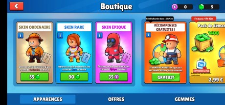 La boutique de Stumble Guys vend des skins pour personnaliser votre personnage