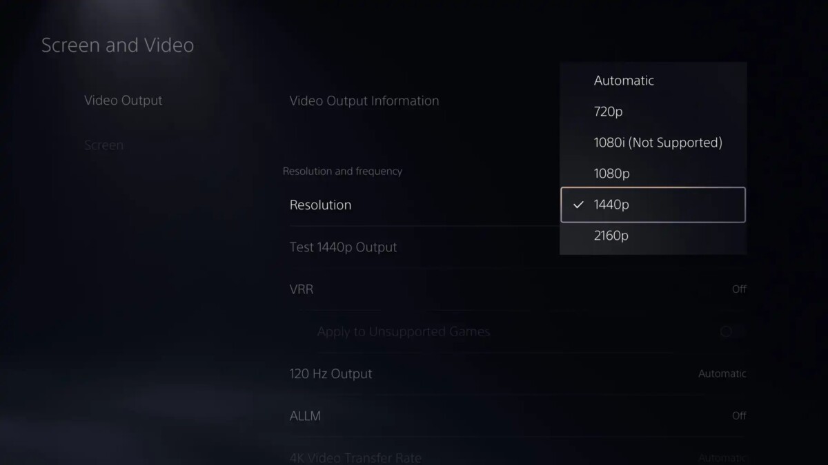 Sony PlayStation 5 beta 1440p support