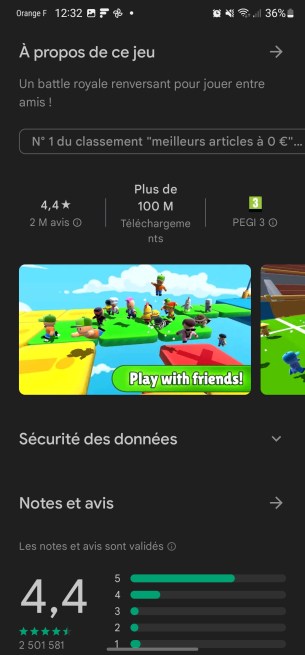 Stumble Guys affiche plus de 100 millions de téléchargements sur le Play Store // Source : Frandroid