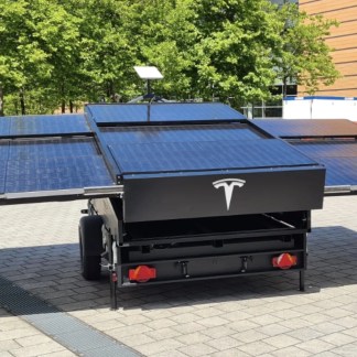A Tesla trailer with solar range extender connected to the internet via Starlink