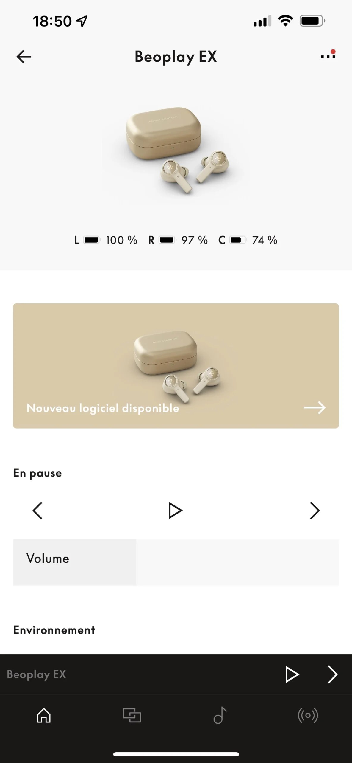 C'est l'app Bang&Olufsen qui permet de gérer les écouteurs Beoplay EX.