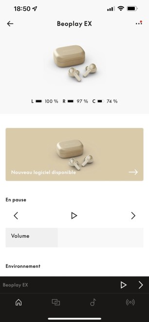 C'est l'app Bang&Olufsen qui permet de gérer les écouteurs Beoplay EX.