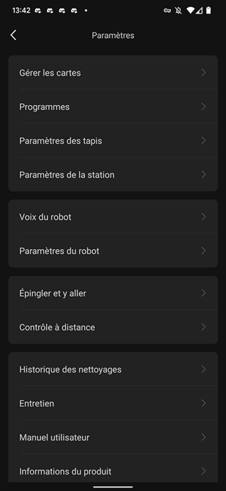 Le menu des paramètres est un passage obligé pour affiner la configuration de votre robot aspirateur // Source : Yazid Amer - Frandroid