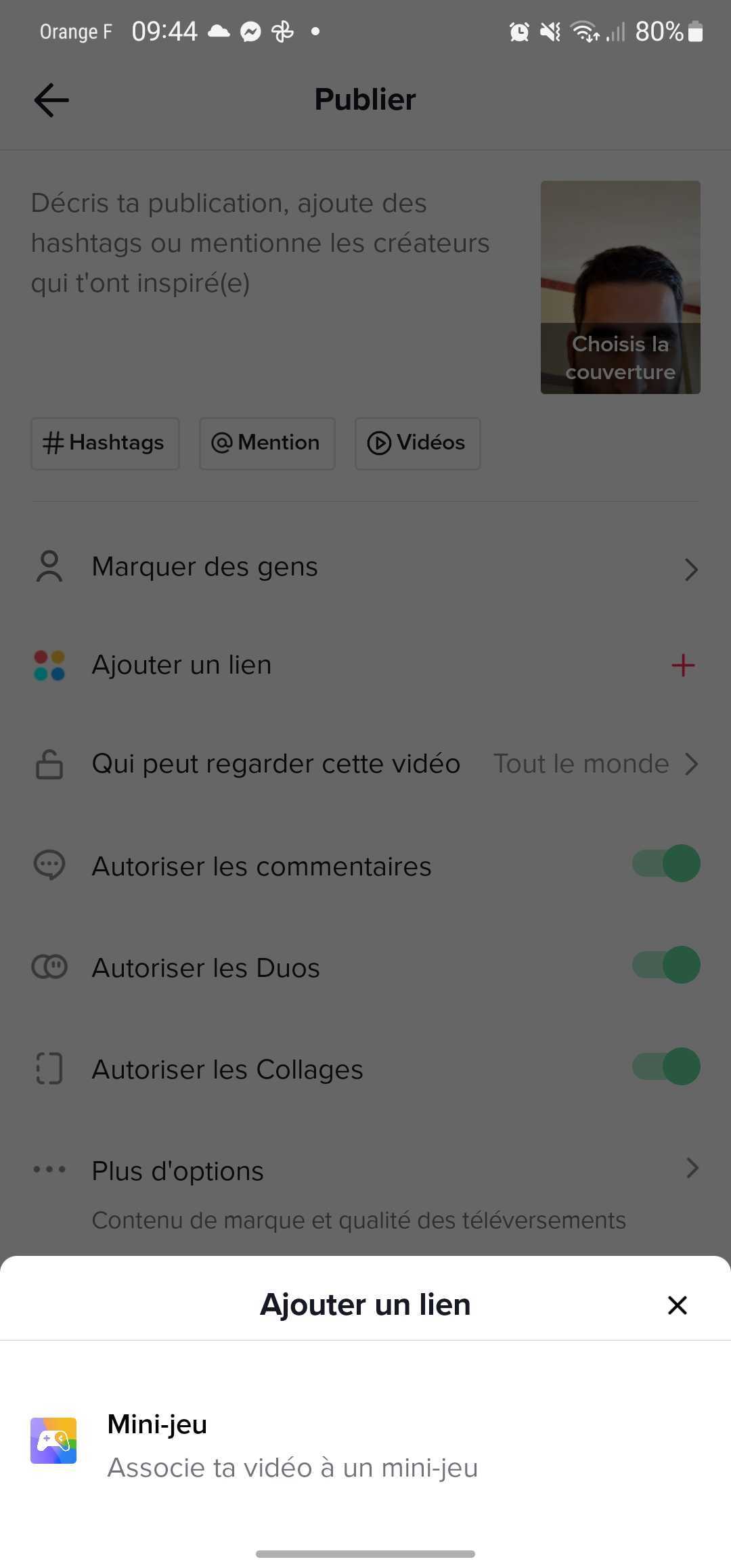 L'option de TikTok permettant d'ajouter des mini-jeux sur une vidéo // Source : Frandroid