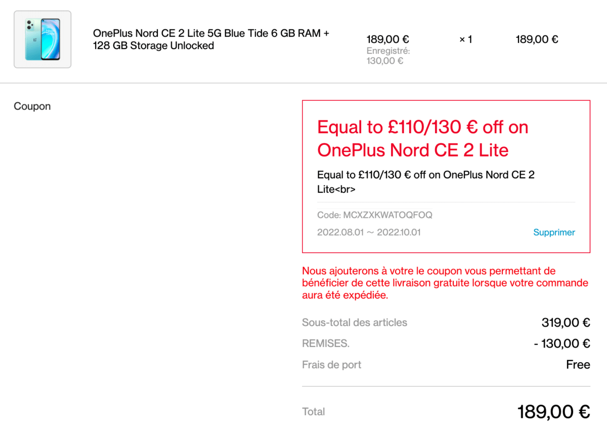 OnePlus Nord CE 2 Lite Cart Screenshot