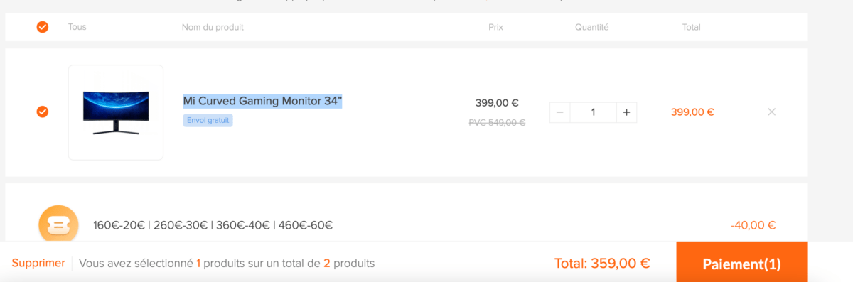 Capture d’écran Xiaomi Mi Curved Gaming Monitor 34