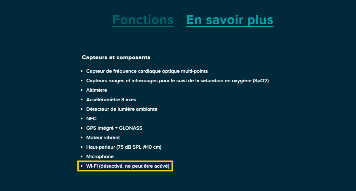 Capture d'écran des caractéristiques de la Fitbit Versa 4