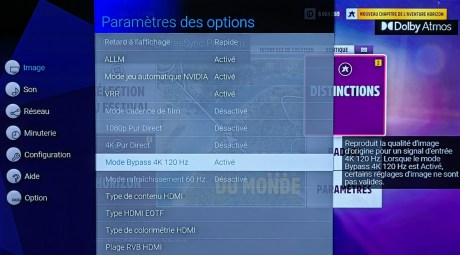 Signal UHD à 120 Hz accepté.