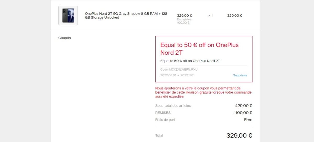 réduction oneplus nord 2T site officiel