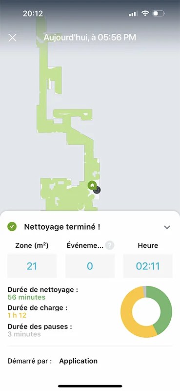 Chaque cycle de nettoyage génère un rapport complet, les zones en blanc sur la carte n'ont pas été traitées // Source : Yazid Amer - Frandroid