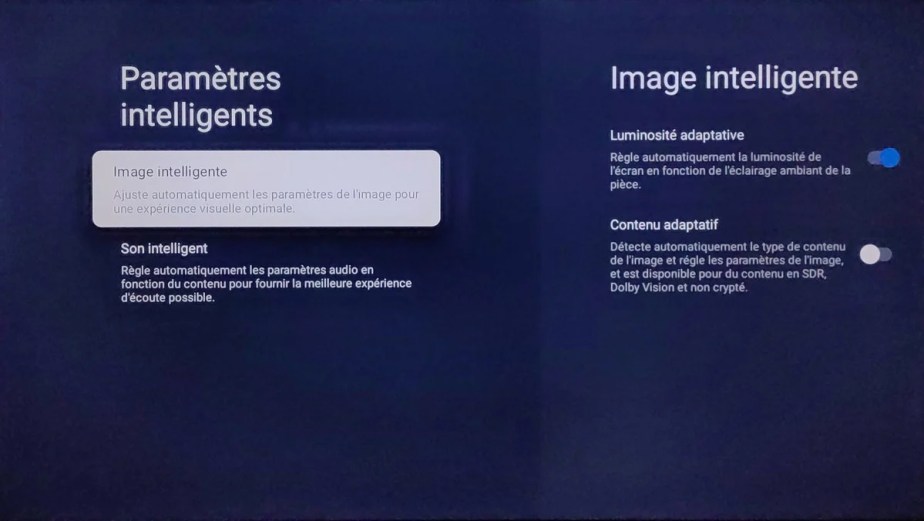 Les paramètres intelligents du téléviseur pour l'image.