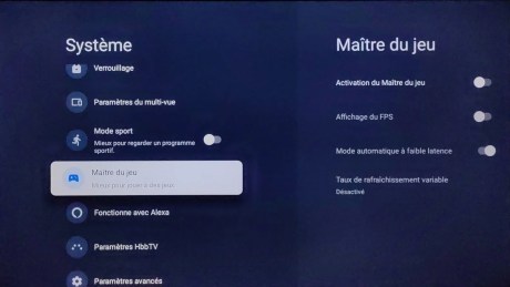 La fonction Maître du jeu est rangée dans le menu Système.