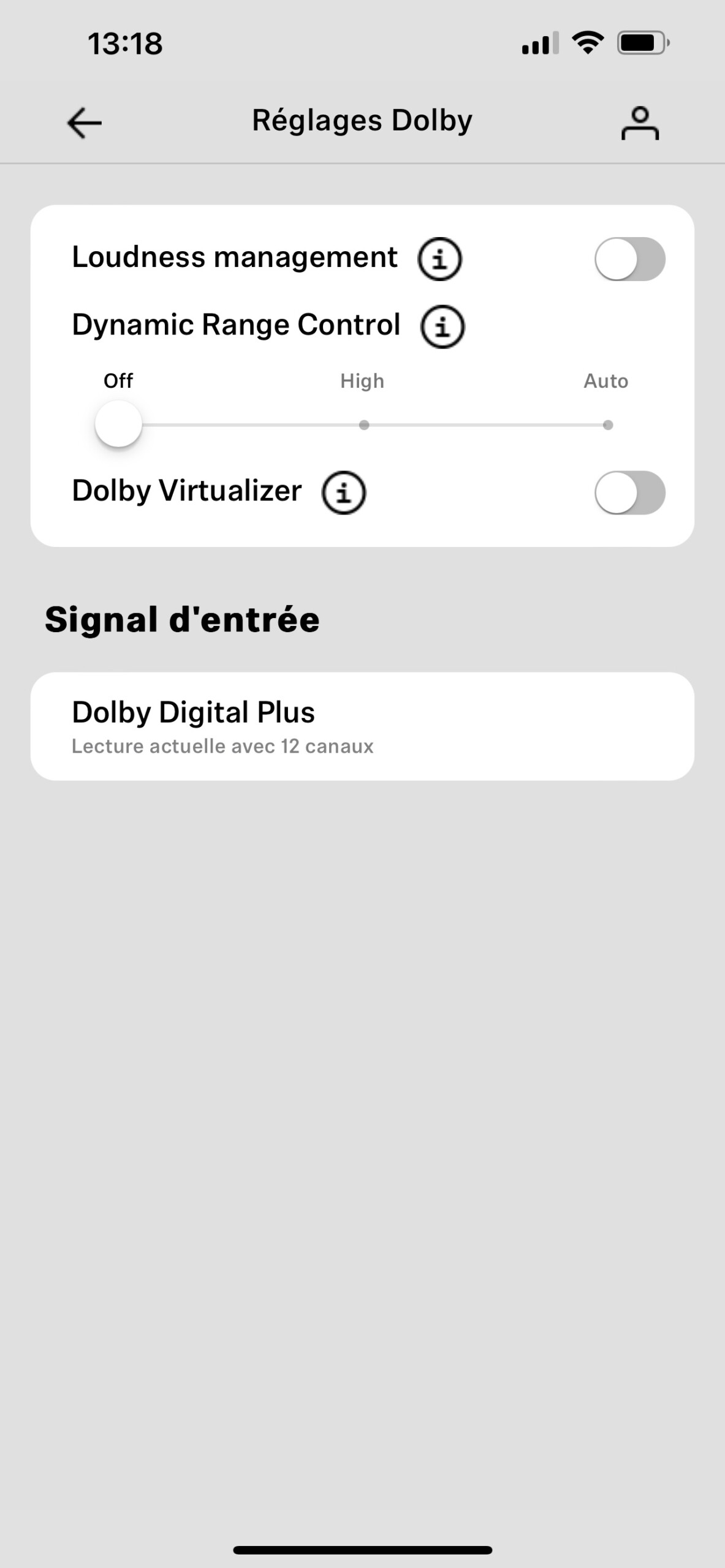 Quelques réglages supplémentaires sont proposés pour les flux Dolby.