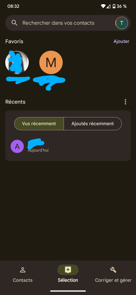 Google contacts Sélection onglet (2)