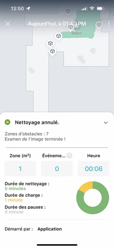 Après chaque cycle, l’app affiche un rapport avec la position des obstacles rencontrés // Source : Yazid Amer - Frandroid