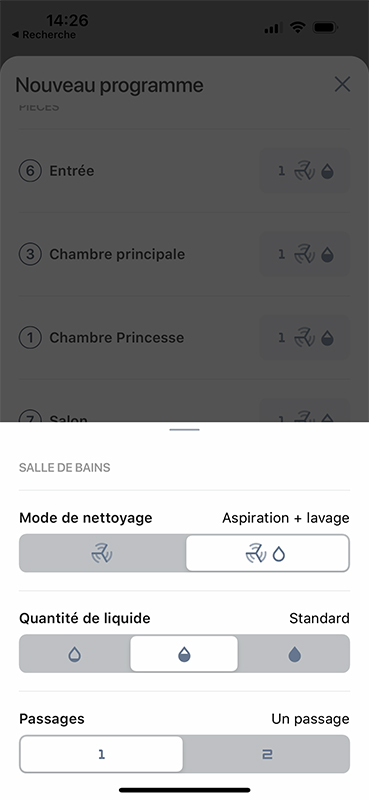 Vous pouvez choisir le mode de nettoyage, le niveau d’humidifier de la serpillière et le nombre de passages // Source : Yazid Amer - Frandroid