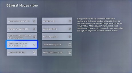 Toutes les cases sont cochées sauf le format Dolby Vision