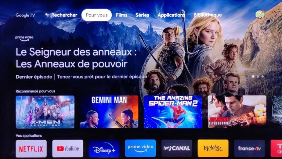 La page d'accueil de Google TV.