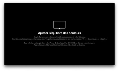 Avec un iPhone, l'image de l'Apple TV 4K (2022) peut être calibrée en fonction d'un téléviseur.