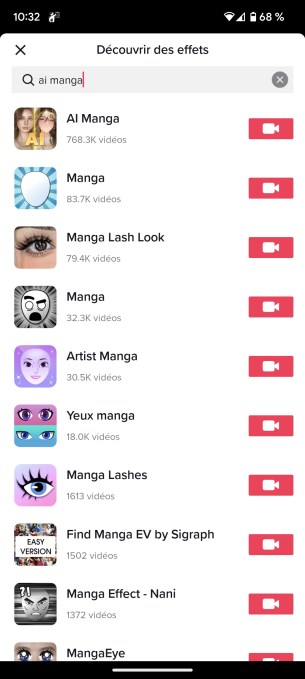 Cherchez le filtre AI Manga sur TikTok