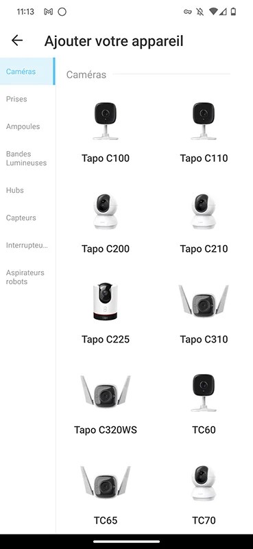 Sélectionnez votre caméra dans la liste des produits Tapo // Source : Yazid Amer - Frandroid