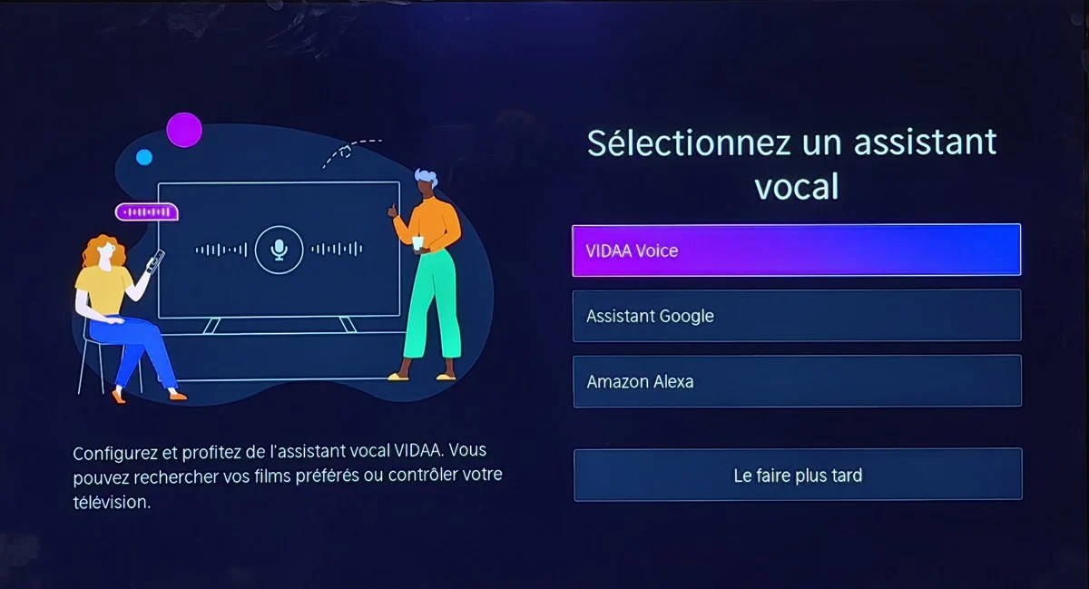 Le système supporte Google Assistant, Alexa et Vidaa Voice.