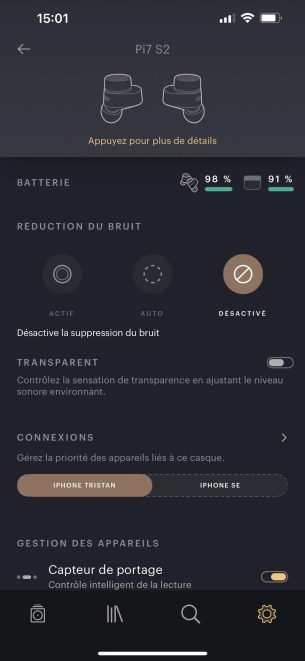 Le mode transparence n'est accessible que dans l'app.