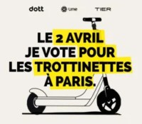 Dott, Lime et Tier s'allient pour encourager les Parisiens à voter contre l'interdiction des trottinettes électriques // Source : Hannah Landau via LinkedIn