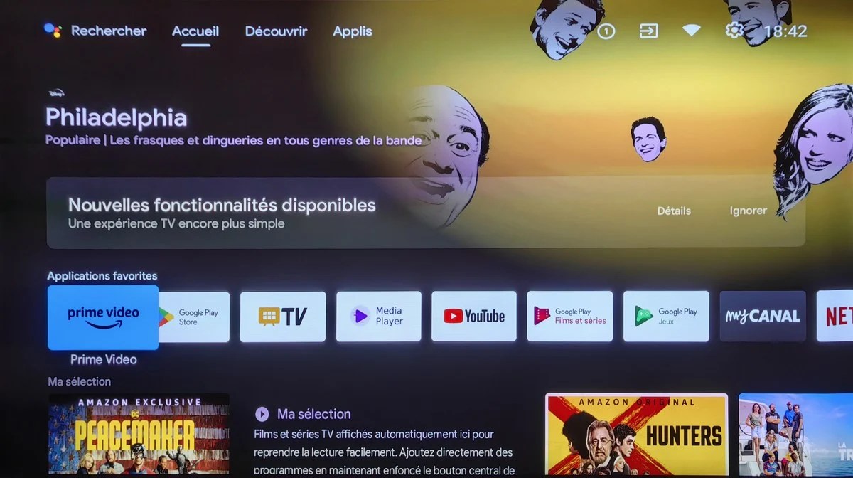 Le menu d'accueil d'Android TV