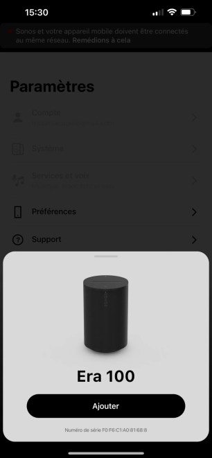 Dès sa mise sous tension, l'enceinte est immédiatement détectée.