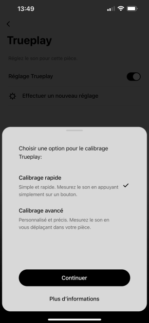 La calibration Sonos TruePlay peut fonctionner automatiquement.