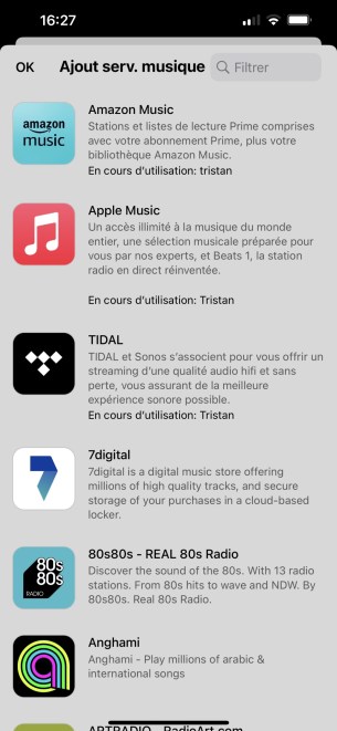 Avec la Sonos Era 300, il faut ajouter le service de musique compatible Dolby Atmos à l'app Sonos.