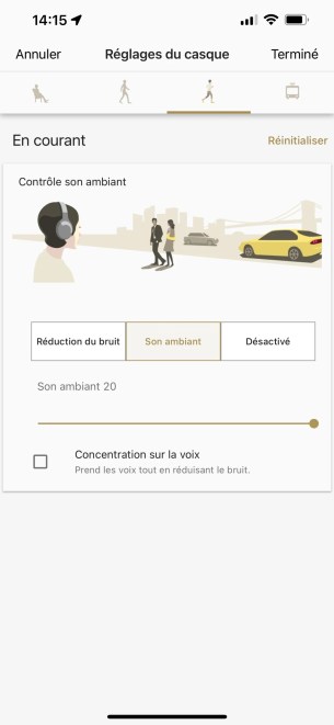 L'intensité du mode transparence peut être ajustée.