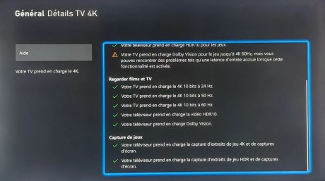 Les possibilités du téléviseur pour la Xbox Series X.