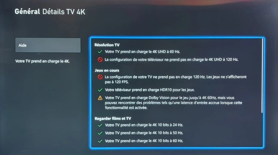 Les capacités du téléviseur pour la Xbox Serie X