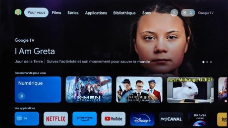 La page d'accueil en plein écran de GoogleTV