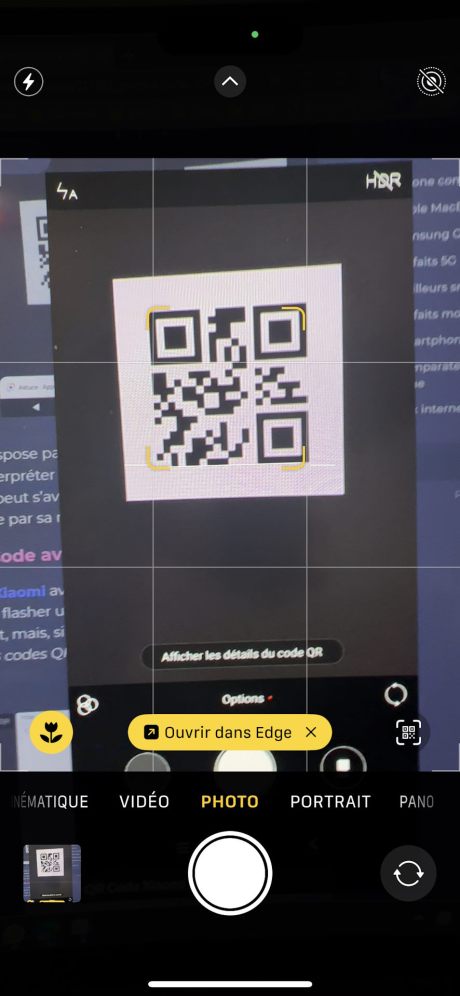 Sur iOS 17, le lien du QR Code est mieux placé // Source : Frandroid