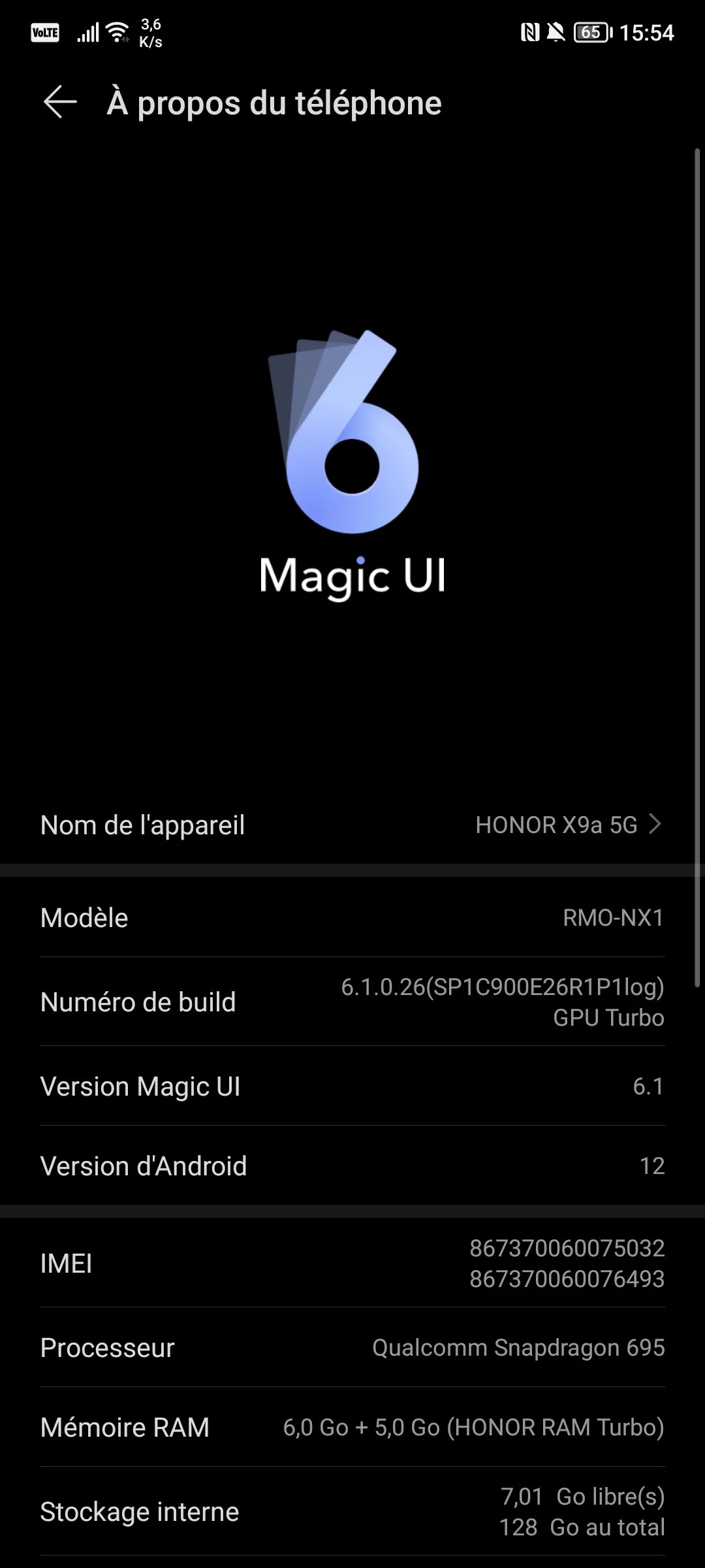 Magic UI 6.1 sur le Honor Magic5 Lite // Source : Frandroid