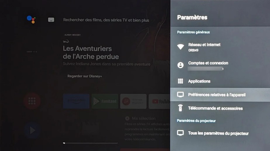 Les menus Android TV