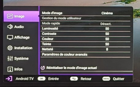 Le menu pour les réglages du projecteur.