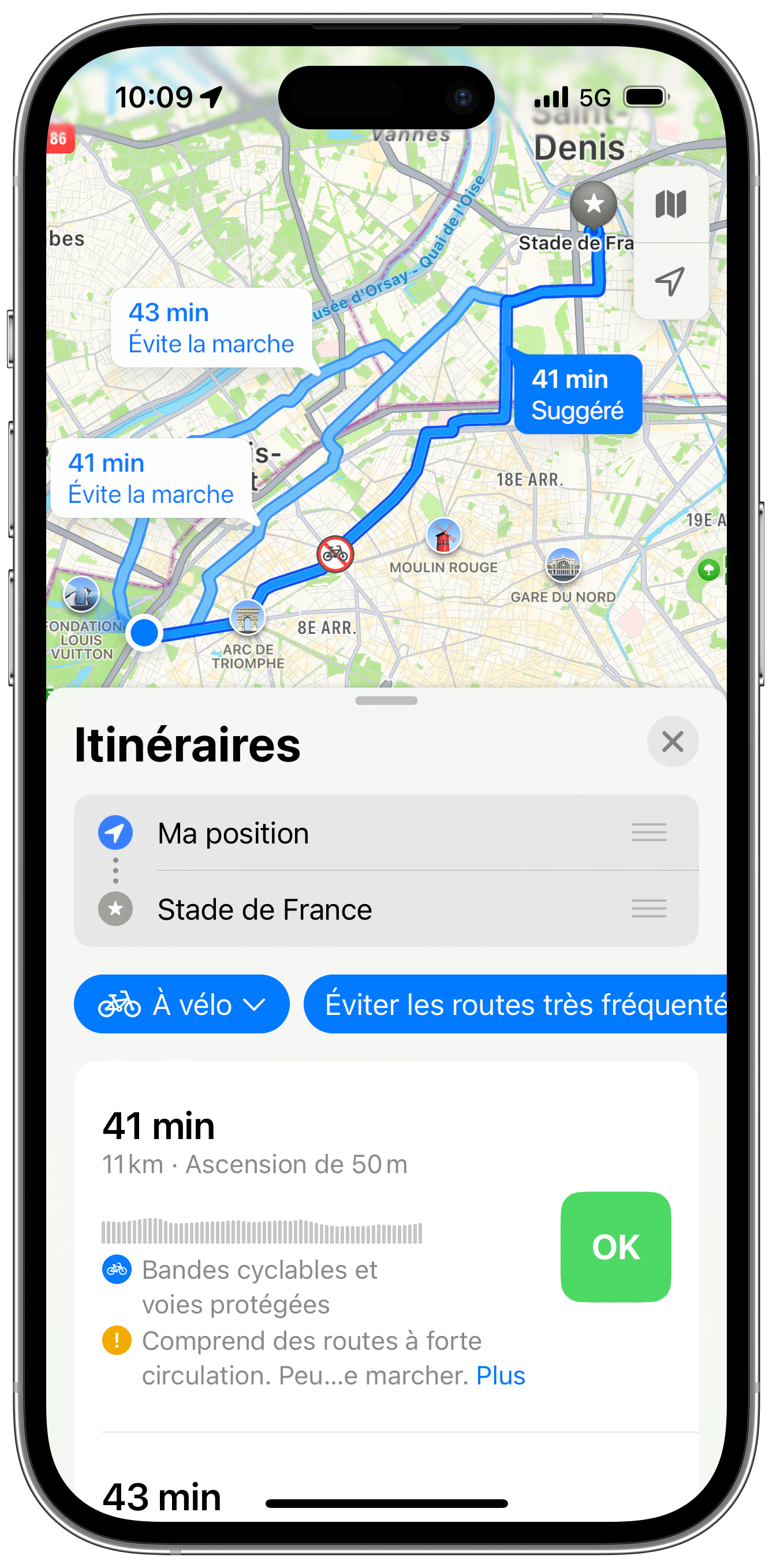 La navigation à vélo dans Apple Plans // Source : Apple