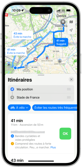 La navigation à vélo dans Apple Plans // Source : Apple